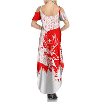 Switzerland Christmas Summer Maxi Dress with Red Reindeer Snow Forest and Holiday Icon - Wonder Print Shop
