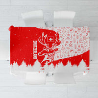 Switzerland Christmas Tablecloth with Red Reindeer Snow Forest and Holiday Icon - Wonder Print Shop