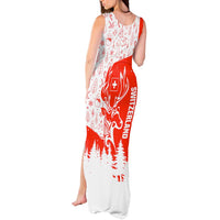 Switzerland Christmas Tank Maxi Dress with Red Reindeer Snow Forest and Holiday Icon - Wonder Print Shop