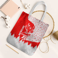 Switzerland Christmas Tote Bag with Red Reindeer Snow Forest and Holiday Icon - Wonder Print Shop