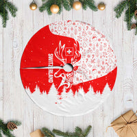 Switzerland Christmas Tree Skirt with Red Reindeer Snow Forest and Holiday Icon - Wonder Print Shop