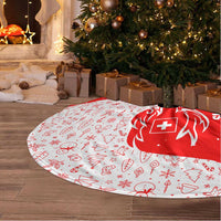 Switzerland Christmas Tree Skirt with Red Reindeer Snow Forest and Holiday Icon - Wonder Print Shop