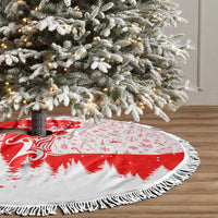 Switzerland Christmas Tree Skirt with Red Reindeer Snow Forest and Holiday Icon - Wonder Print Shop