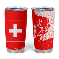 Switzerland Christmas Tumbler Cup with Red Reindeer Snow Forest and Holiday Icon - Wonder Print Shop