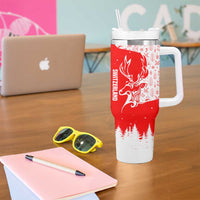 Switzerland Christmas Tumbler With Handle with Red Reindeer Snow Forest and Holiday Icon - Wonder Print Shop