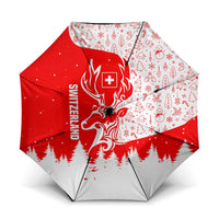 Switzerland Christmas Umbrella with Red Reindeer Snow Forest and Holiday Icon - Wonder Print Shop