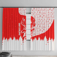 Switzerland Christmas Window Curtain with Red Reindeer Snow Forest and Holiday Icon - Wonder Print Shop
