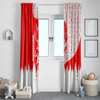Switzerland Christmas Window Curtain with Red Reindeer Snow Forest and Holiday Icon - Wonder Print Shop
