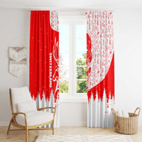 Switzerland Christmas Window Curtain with Red Reindeer Snow Forest and Holiday Icon - Wonder Print Shop