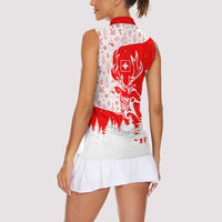Switzerland Christmas Women Sleeveless Polo Shirt with Red Reindeer Snow Forest and Holiday Icon - Wonder Print Shop