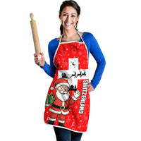 Switzerland Christmas Apron with Santa Sleigh Silhouette and Red Holiday Icon - Wonder Print Shop