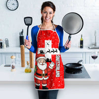 Switzerland Christmas Apron with Santa Sleigh Silhouette and Red Holiday Icon - Wonder Print Shop