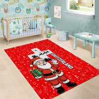 Switzerland Christmas Area Rug with Santa Sleigh Silhouette and Red Holiday Icon - Wonder Print Shop