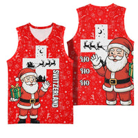 Switzerland Christmas Basketball Jersey with Santa Sleigh Silhouette and Red Holiday Icon - Wonder Print Shop