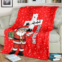 Switzerland Christmas Blanket with Santa Sleigh Silhouette and Red Holiday Icon - Wonder Print Shop