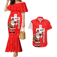 Switzerland Christmas Couples Matching Mermaid Dress and Hawaiian Shirt with Santa Sleigh Silhouette and Red Holiday Icon - Wonder Print Shop