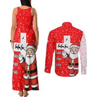 Switzerland Christmas Couples Matching Tank Maxi Dress and Long Sleeve Button Shirt with Santa Sleigh Silhouette and Red Holiday Icon - Wonder Print Shop