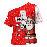 Switzerland Christmas Cross Shoulder Shirt with Santa Sleigh Silhouette and Red Holiday Icon - Wonder Print Shop