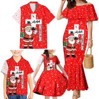 Switzerland Christmas Family Matching Mermaid Dress and Hawaiian Shirt with Santa Sleigh Silhouette and Red Holiday Icon - Wonder Print Shop