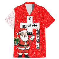 Switzerland Christmas Family Matching Mermaid Dress and Hawaiian Shirt with Santa Sleigh Silhouette and Red Holiday Icon - Wonder Print Shop