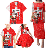 Switzerland Christmas Family Matching Puletasi and Hawaiian Shirt with Santa Sleigh Silhouette and Red Holiday Icon - Wonder Print Shop