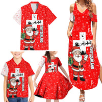 Switzerland Christmas Family Matching Summer Maxi Dress and Hawaiian Shirt with Santa Sleigh Silhouette and Red Holiday Icon - Wonder Print Shop