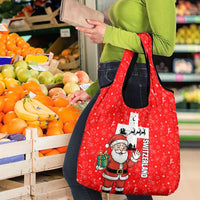 Switzerland Christmas Grocery Bag with Santa Sleigh Silhouette and Red Holiday Icon - Wonder Print Shop