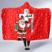Switzerland Christmas Hooded Blanket with Santa Sleigh Silhouette and Red Holiday Icon - Wonder Print Shop