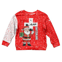 Switzerland Christmas Kid Ugly Christmas Sweater with Santa Sleigh Silhouette and Red Holiday Icon - Wonder Print Shop