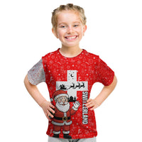 Switzerland Christmas Kid T Shirt with Santa Sleigh Silhouette and Red Holiday Icon - Wonder Print Shop
