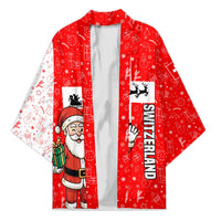 Switzerland Christmas Kimono with Santa Sleigh Silhouette and Red Holiday Icon - Wonder Print Shop
