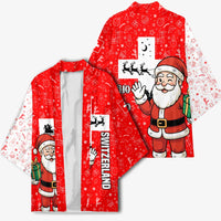 Switzerland Christmas Kimono with Santa Sleigh Silhouette and Red Holiday Icon - Wonder Print Shop