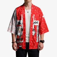 Switzerland Christmas Kimono with Santa Sleigh Silhouette and Red Holiday Icon - Wonder Print Shop