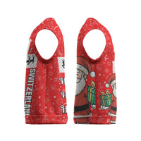 Switzerland Christmas Knitted V-Neck Vest with Santa Sleigh Silhouette and Red Holiday Icon - Wonder Print Shop
