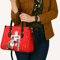 Switzerland Christmas Leather Bag with Santa Sleigh Silhouette and Red Holiday Icon - Wonder Print Shop