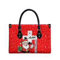 Switzerland Christmas Leather Bag with Santa Sleigh Silhouette and Red Holiday Icon - Wonder Print Shop