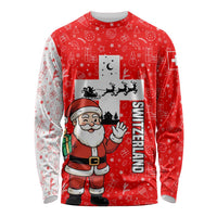 Switzerland Christmas Long Sleeve Shirt with Santa Sleigh Silhouette and Red Holiday Icon - Wonder Print Shop