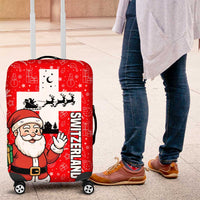 Switzerland Christmas Luggage Cover with Santa Sleigh Silhouette and Red Holiday Icon - Wonder Print Shop