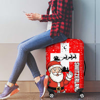 Switzerland Christmas Luggage Cover with Santa Sleigh Silhouette and Red Holiday Icon - Wonder Print Shop