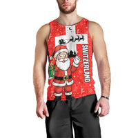 Switzerland Christmas Men Tank Top with Santa Sleigh Silhouette and Red Holiday Icon - Wonder Print Shop