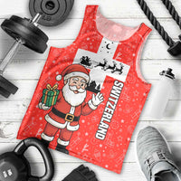 Switzerland Christmas Men Tank Top with Santa Sleigh Silhouette and Red Holiday Icon - Wonder Print Shop