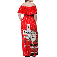 Switzerland Christmas Off Shoulder Maxi Dress with Santa Sleigh Silhouette and Red Holiday Icon - Wonder Print Shop