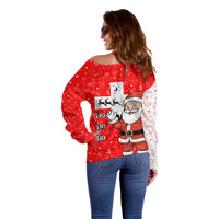 Switzerland Christmas Off Shoulder Sweater with Santa Sleigh Silhouette and Red Holiday Icon - Wonder Print Shop