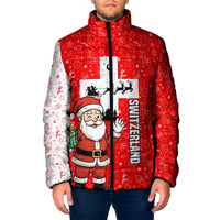 Switzerland Christmas Padded Jacket with Santa Sleigh Silhouette and Red Holiday Icon - Wonder Print Shop