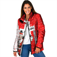 Switzerland Christmas Padded Jacket with Santa Sleigh Silhouette and Red Holiday Icon - Wonder Print Shop