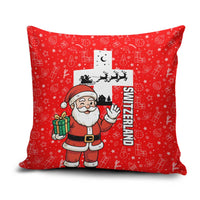 Switzerland Christmas Pillow Cover with Santa Sleigh Silhouette and Red Holiday Icon - Wonder Print Shop