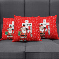 Switzerland Christmas Pillow Cover with Santa Sleigh Silhouette and Red Holiday Icon - Wonder Print Shop