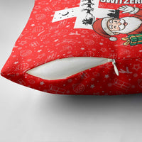 Switzerland Christmas Pillow Cover with Santa Sleigh Silhouette and Red Holiday Icon - Wonder Print Shop
