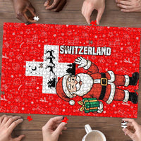 Switzerland Christmas Puzzle with Santa Sleigh Silhouette and Red Holiday Icon - Wonder Print Shop