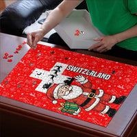 Switzerland Christmas Puzzle with Santa Sleigh Silhouette and Red Holiday Icon - Wonder Print Shop
